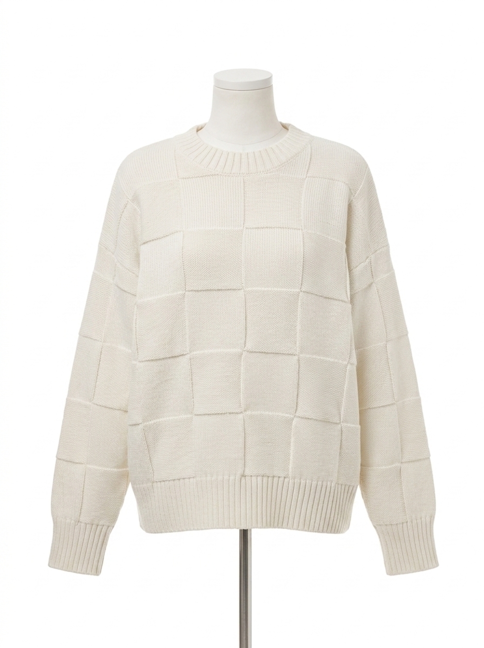 NEW VINE & LOVE gabby checkerboard sweater in ivory - Picture 1 of 5